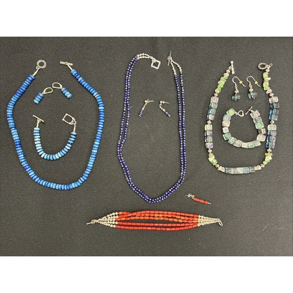 Semi Precious Stones Handmade Jewelry Lot Bracelet Necklace Earring Wearable Set